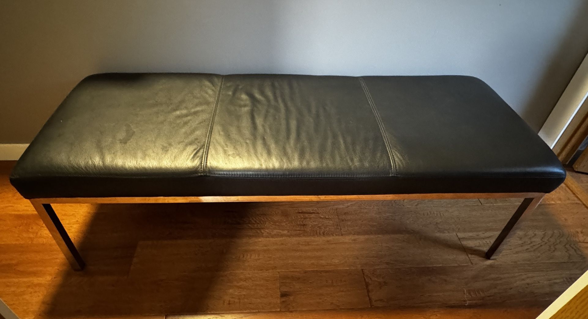 Genuine Leather 3 Seat Bench With Chrome Legs
