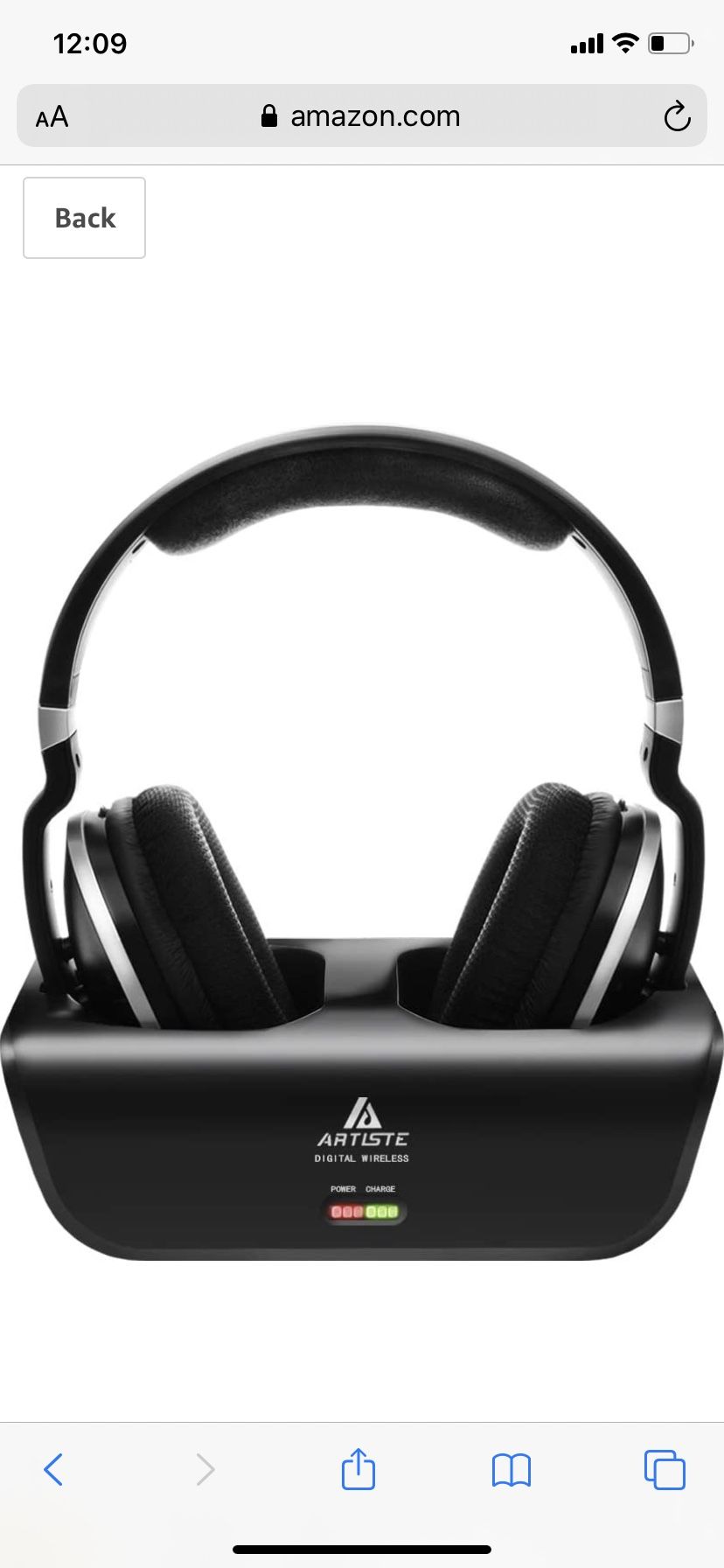 ARTISTE Wireless TV Headphones Over Ear Headsets - Digital Stereo Headsets with 2.4GHz RF Transmitter, Charging Dock, 100ft Wireless Range and Recharg