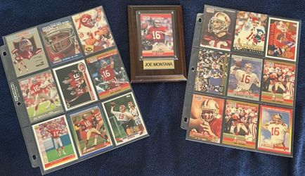 Joe Montana 49ers Card Collection & Display Plaque – 18 Vintage Cards