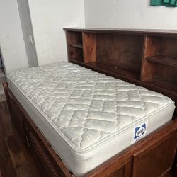 Twin Size Wooden Space Saving 2-in-1 Trundle Bed with Built-in Bookshelves, Two Storage Drawer, Comes With 2 Mattress