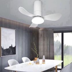 26 Inch Ceiling Fans with Lights, 3 Blade Low Profile Small Ceiling Fan with Light for Bedroom Dining Room Kitchen Patio (White