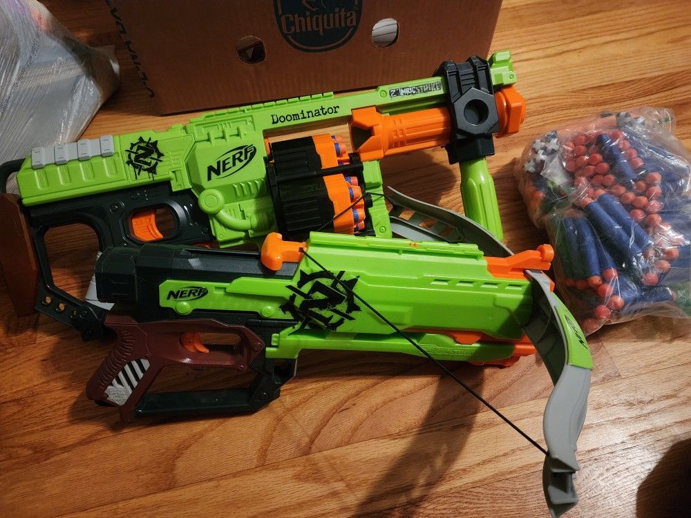 Nerf Gun And Crossbow, Both Work, With Bag Of Darts