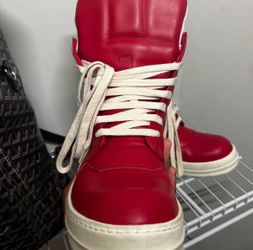 Red Leather High-Top Sneakers