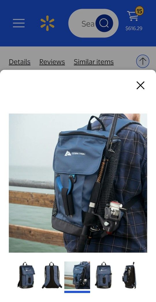 Ozark Trail Saltwater Fishing Tackle Backpack, Washed Indigo
