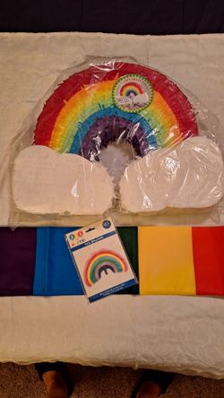 Pride Rainbow Pinata (filled), Balloon, and Flag
