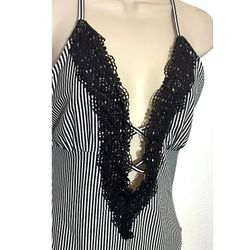 Black and White striped lace one piece