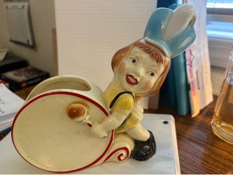 Rare 1950’s vintage majorette drummer girl marching band ceramic planter