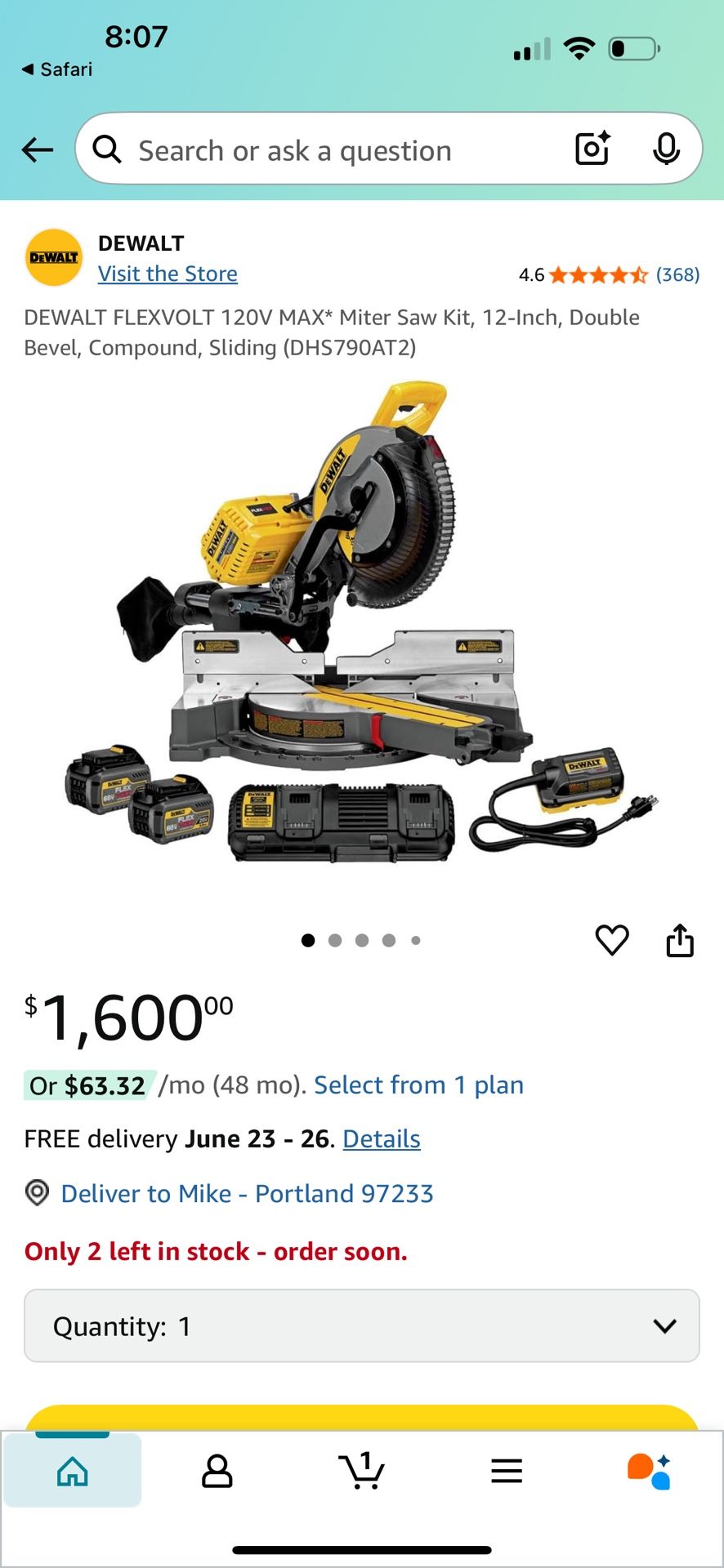 DEWALT FLEXVOLT 120V MAX* Miter Saw Kit, 12-Inch, Double Bevel, Compound, Sliding (DHS790AT2)