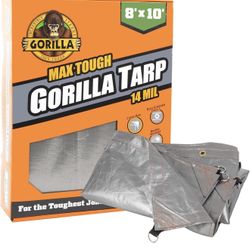 Gorilla Max Tough Tarp 8x10 ft Heavy-Duty 14 MIL Poly, 16x16 Weave, UV Treated, Triple Layer Hems, Brass Grommets Every 3 ft, D-Ring Corners, Tear & W