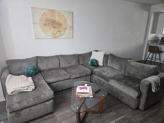 Sectional  3 piece couch  with glass coffee table