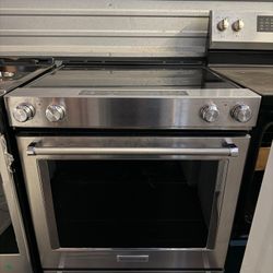 KitchenAid 30-in Glass Top 5 burners 6.4-cu ft Convection Oven Slide-In Electric Range ( Stainless