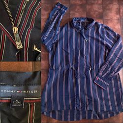 Tommy Hilfiger Cinch Waist Women's XL Full Zip Sweatshirt Jacket Striped Vintage