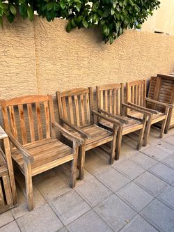 FOUR Rustic Teak Dining Armchairs with Sculpted Seat- Outdoor Patio Chairs