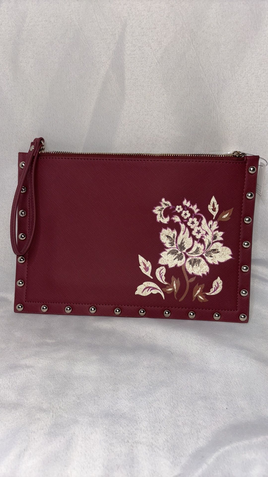 White House Black Market Floral Studded Pouch Bag Clutch Purse
