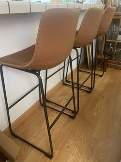 Cobbler Mocha 30" Faux Leather Bucket Seat With Baseball Stitch Barstool With Back