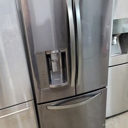 LG 33" Wide Apartment Black Stainless Steel French Door Refrigerator 