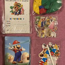 Super Mario Brothers Party Supplies - Happy Birthday Banner -invitations- Balloons - Cake Toppers