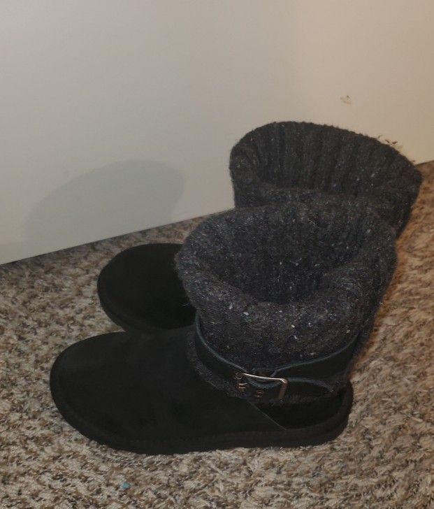 UGG Cambridge Knit Shearling Boots 1003175 Black Suede Sheep Skin Womens 5