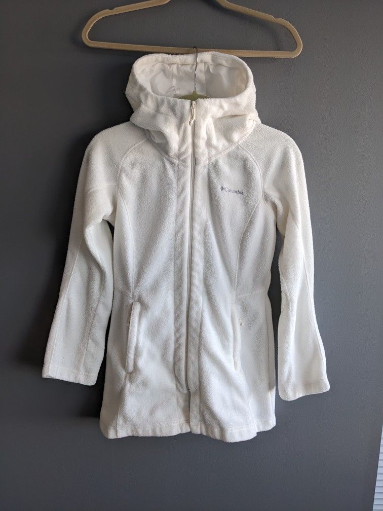 Columbia White Fleece Jacket Long Hoodie XS