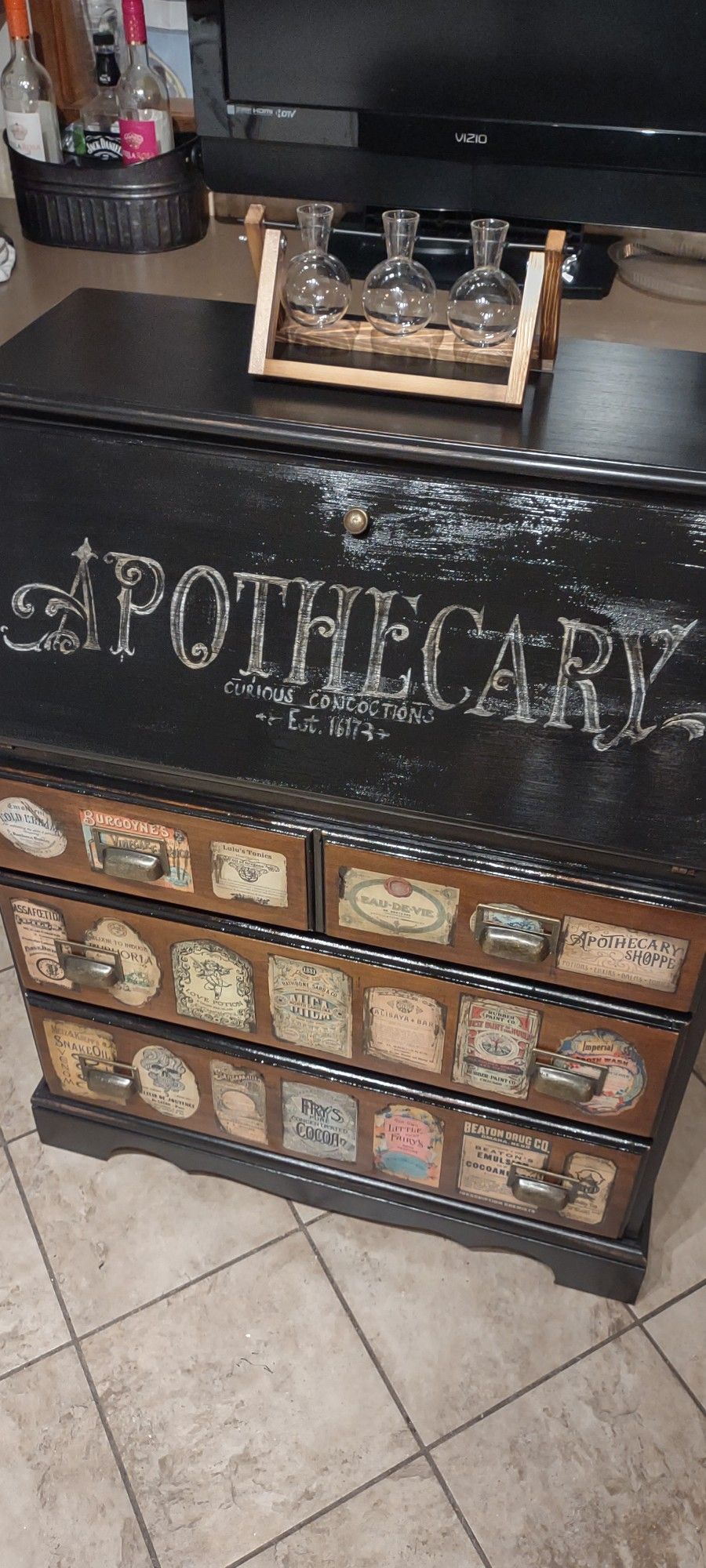Apothecary Antiqued Secretary Desk Dresser Table Bar