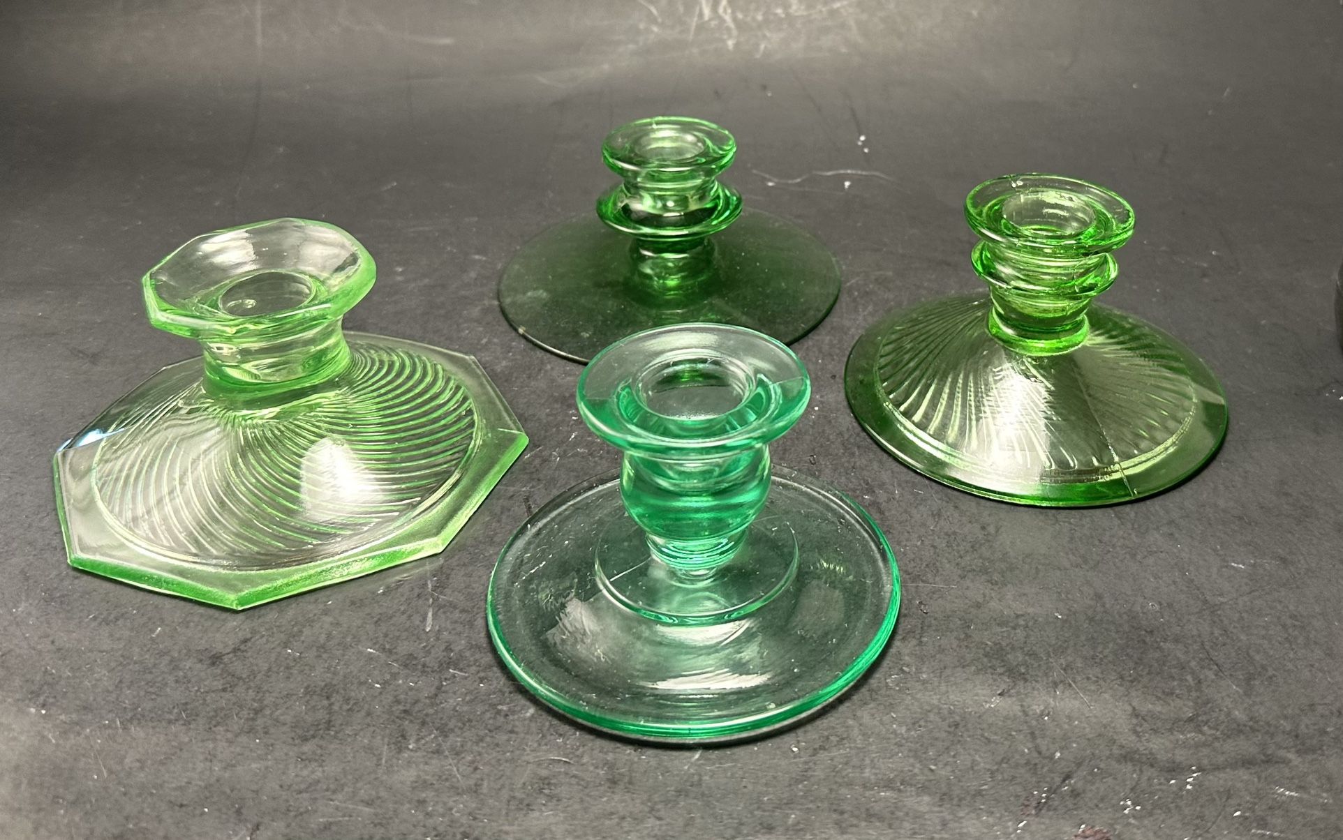 Vintage Uranium Vaseline Glass GLOWING Candlestick Holders—$20 EACH