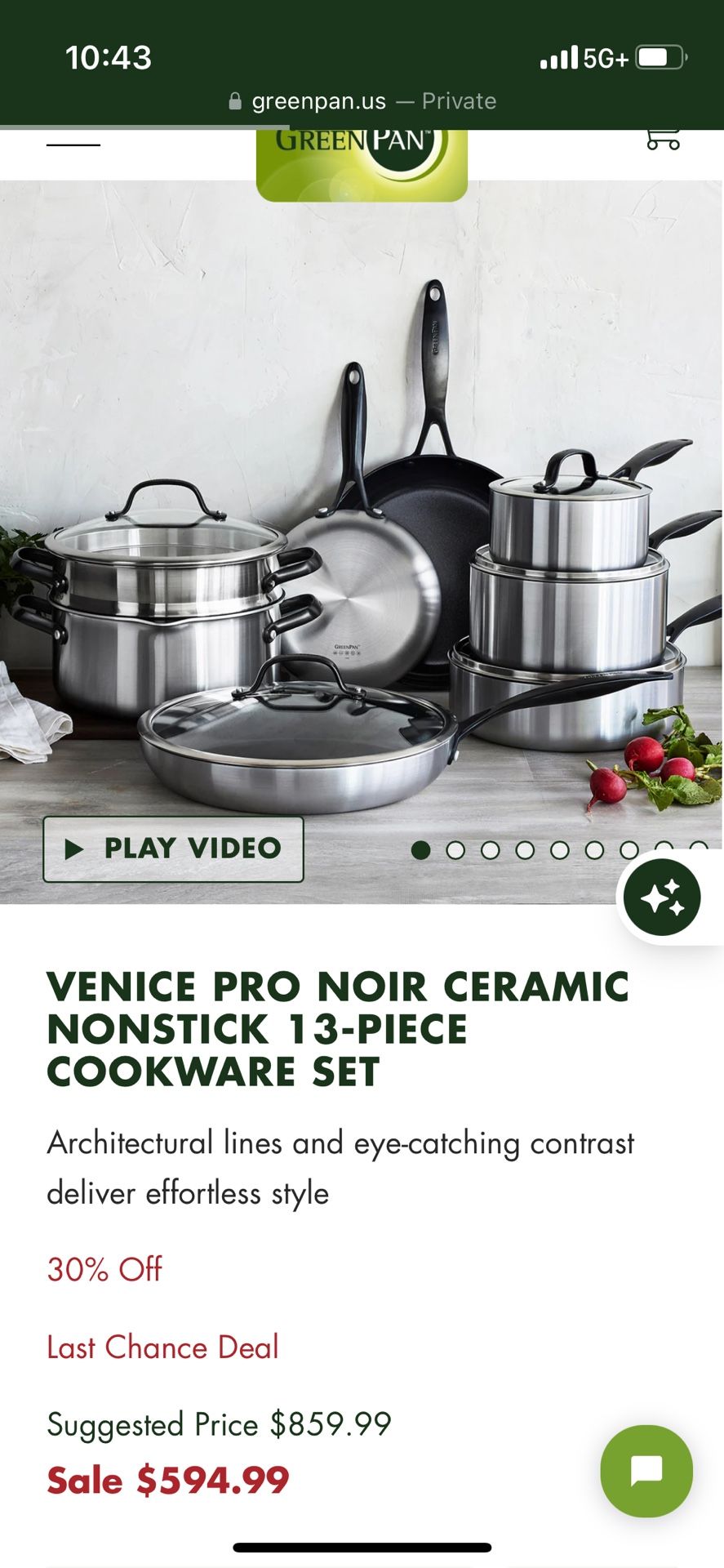 GreenPan Noir Set Cookware - Pots and Pans- New In box