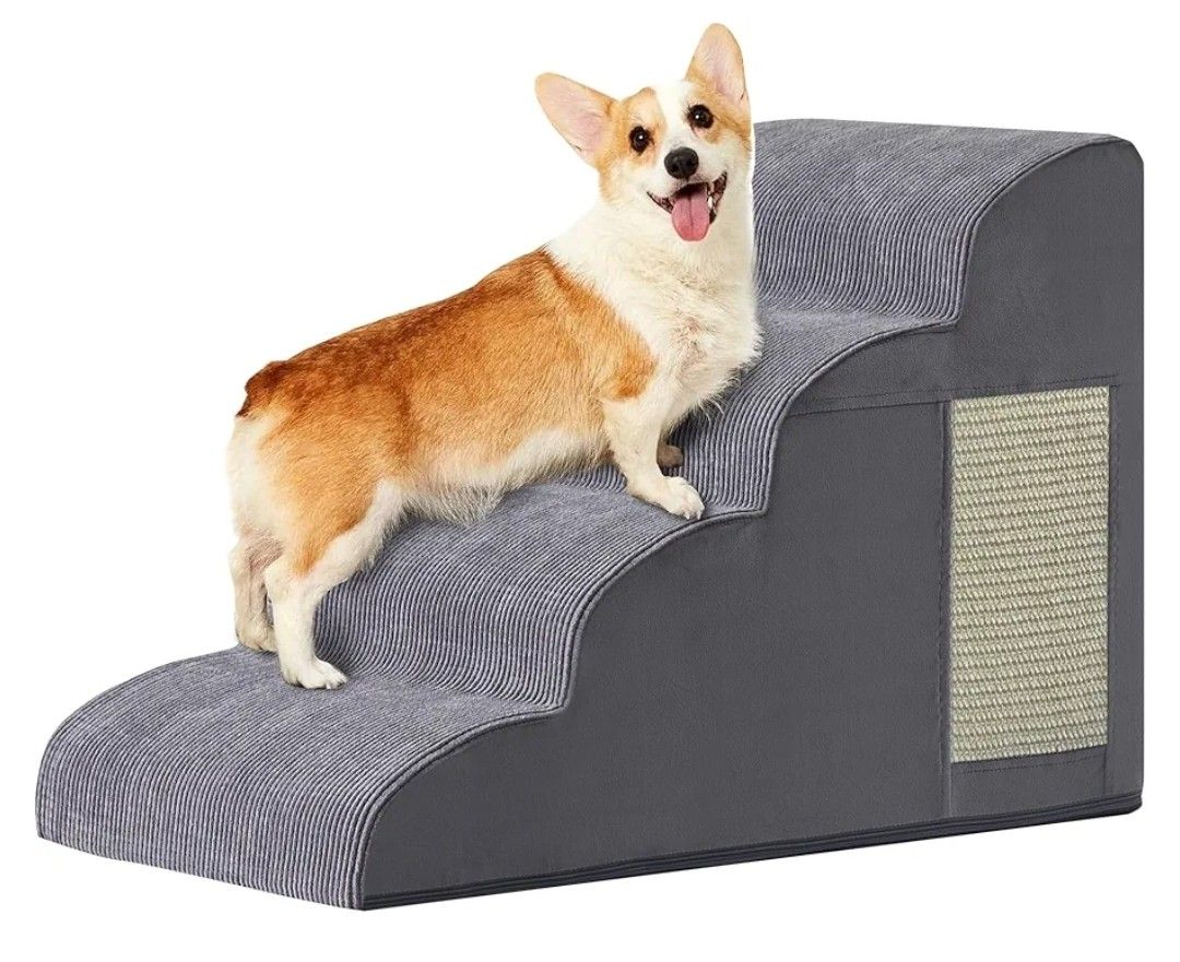 Dog Stairs for Small Dogs, 4-Step Dog Ramp for Bed 19.7" H, Dogs Steps for Bed, Couch, Pet Stairs with Non-Slip Bottom Design, Cat Scratching, High De