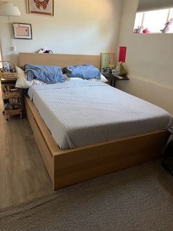 IKEA MALM High Bed Frame with 4 Storage Boxes