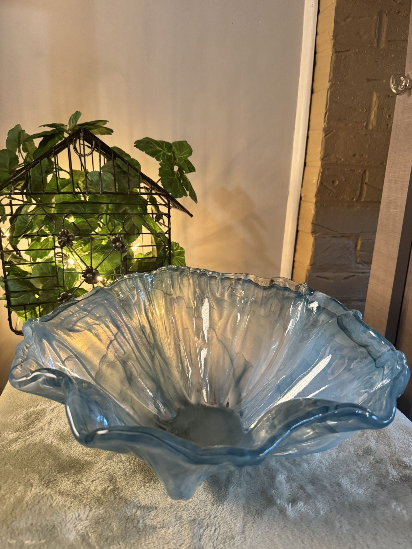 Clear Blue Heavy MURANO art Glass Bowl