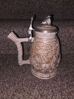 Ceramic Beer Stein with Pewter Lid