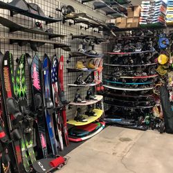 Wakeboard, water skis, inflatable’s, life jackets, pool noodles, boogie boards, skim boards, and more