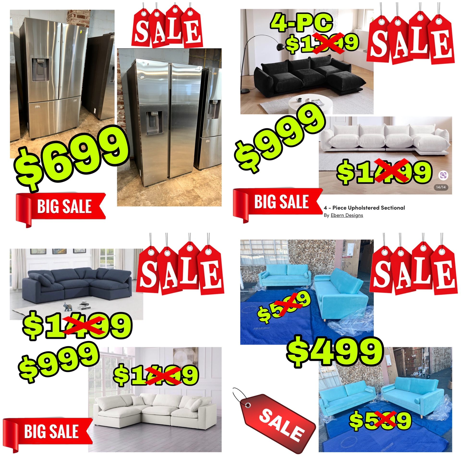Warehouse Sale!!! Sofas, Sectionals, Refrigerators, Beds, Dressers, TV Stands, Coffee Tables, + More