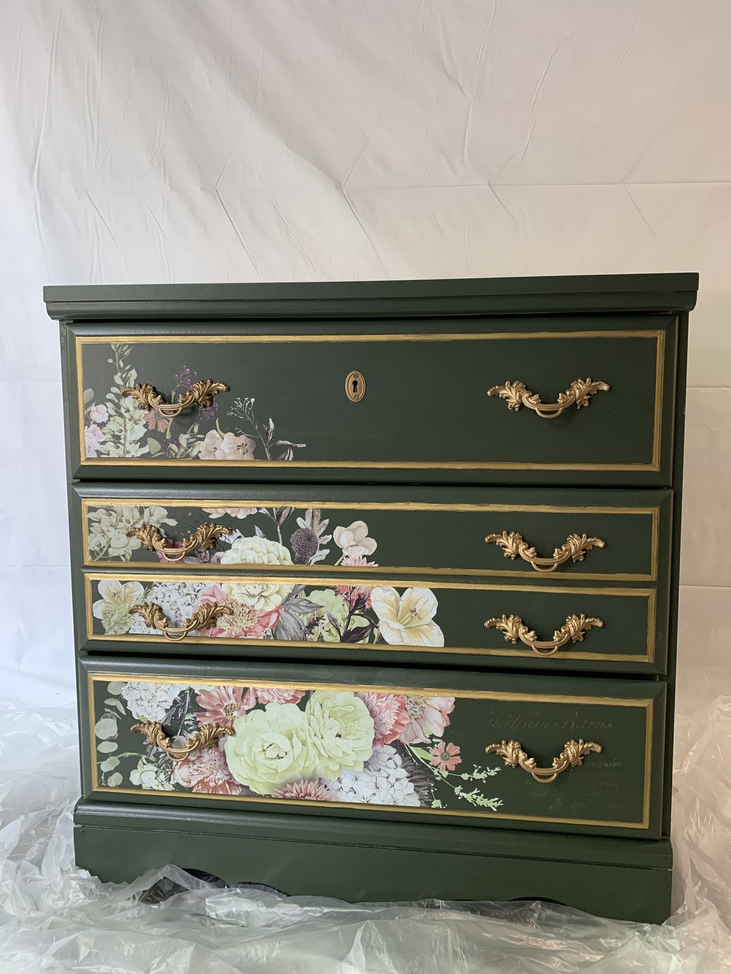 Vintage Dresser Three Drawers With Beautiful Flowers