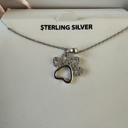 Sterling Silver Paw Print Necklace 