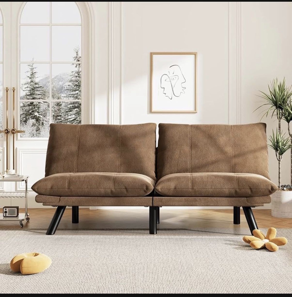 67”Futon Sofa Bed Convertible Small Upholstered Couch 2-Seat Loveseat Sleeper with Adjustable Backres