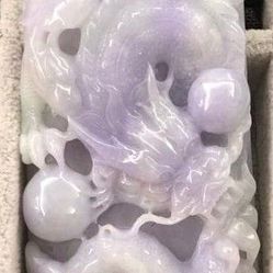 Burmese icy Lavender type A jade Jadeite pendant Dragon.