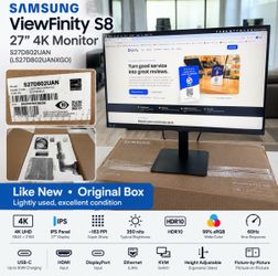 Samsung 27” ViewFinity S8 4K UHD Monitor - USB-C - Like New