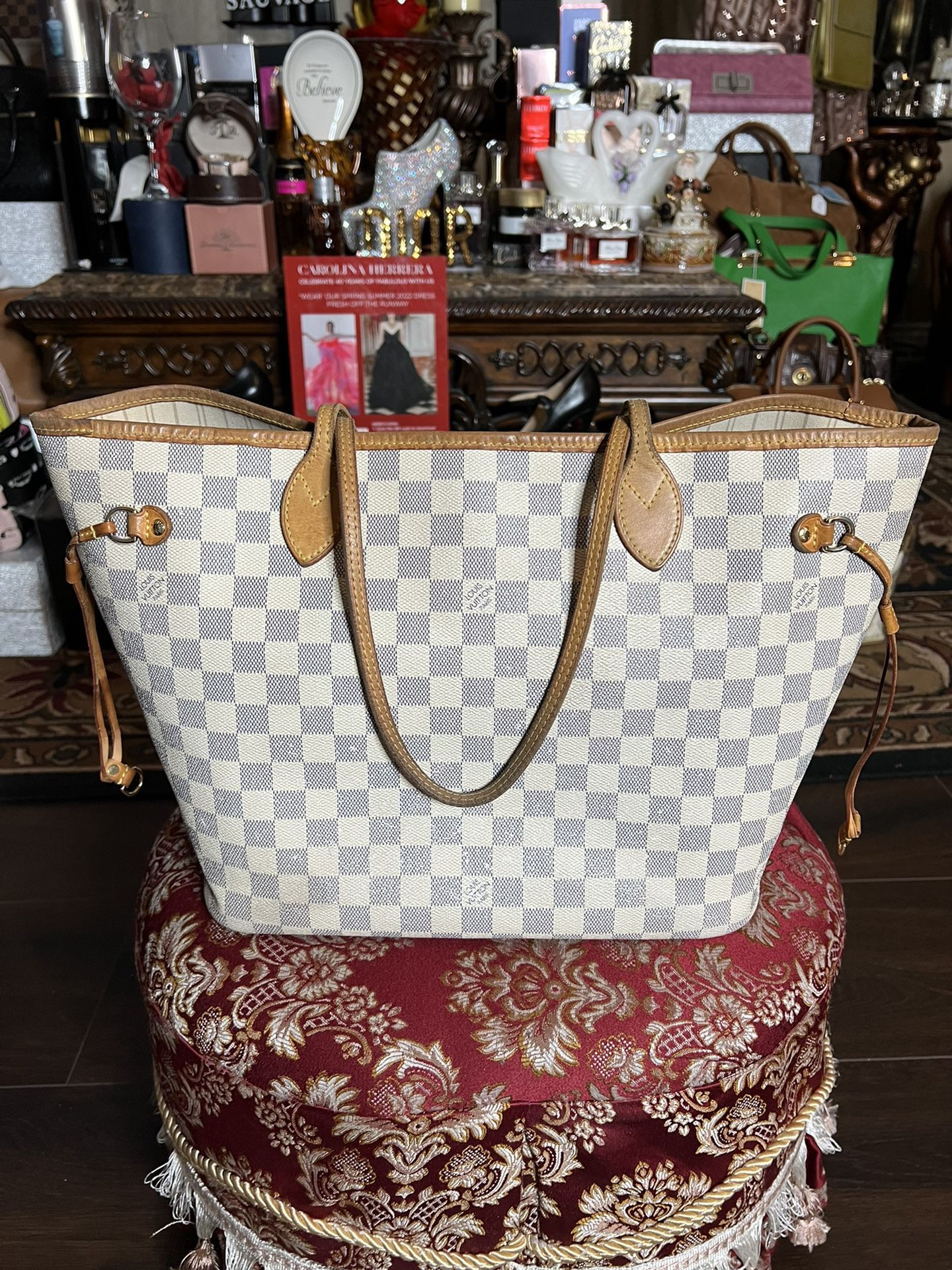 % Authentic Louis Vuitton Damier Azur Neverfull MM for Sale in