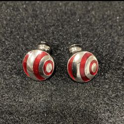 RARE Duchamp London Sterling Red and Silver Inlayed Ripple Men's Cufflinks