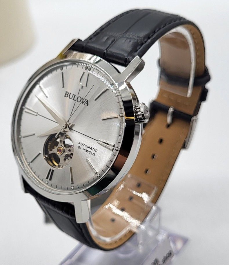 Bulova - Aerojet, Stainless Steel Black Leather Automatic Men's Watch - 96A315