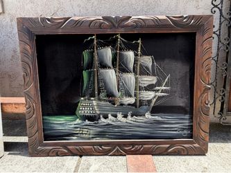 mid-20th-century vintage velvet painting.