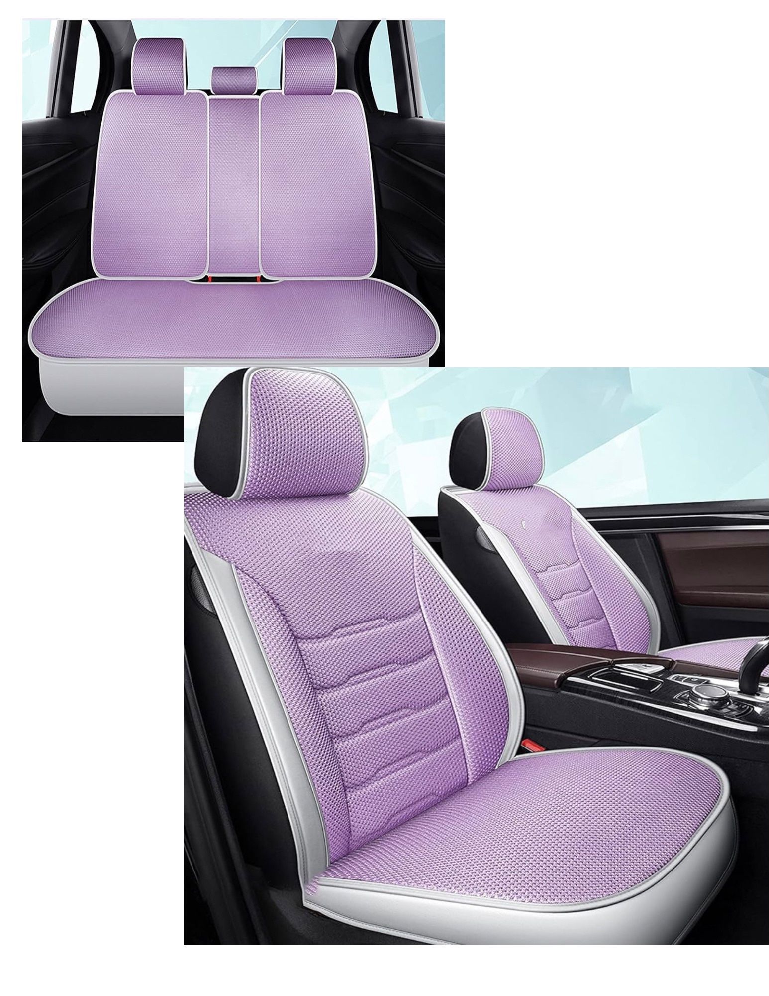 5 Seats Full Set Car Seat Covers,Linen Ice Silk Comfortable Automotive Vehicle Airbag Compatible,women Cushion for Cars SUV Pick-up Truck Universal Fi