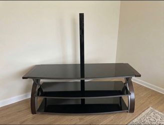 3-Tier TV Stand with Mount — Glass Shelves, Espresso Wood Frame