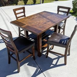 Solid Wood Table With Leaf Extension & Chairs