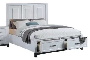 Queen size white platform bed with orthopedic mattress included