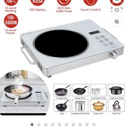 3500W Portable Single Burner Hot Plate Infrared Electric Stove with 12 Power Levels LED Display Easy-to-Clean White