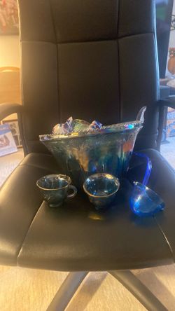 Blue punch bowl set