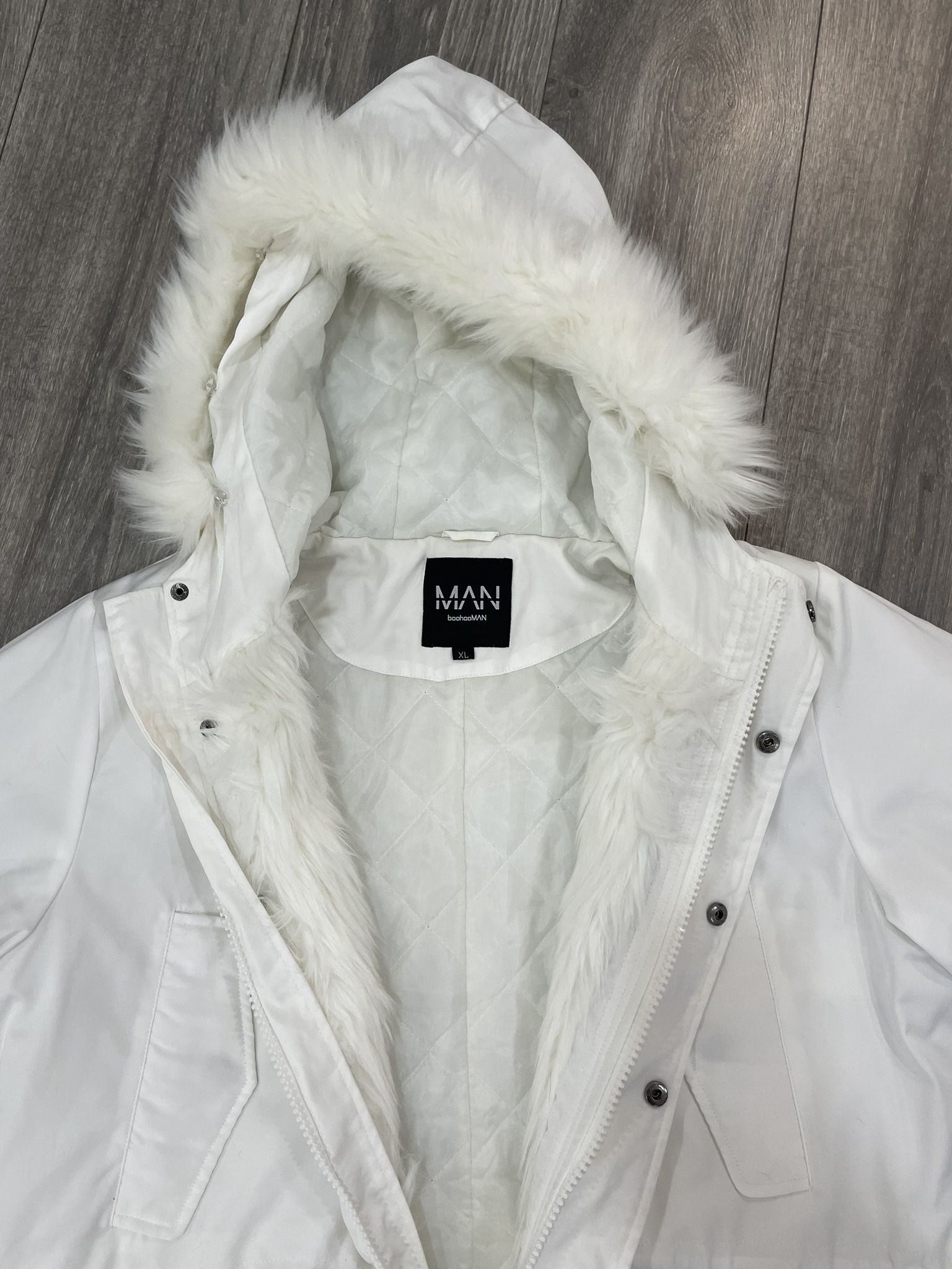Men’s White Fur Lined Hooded Parka