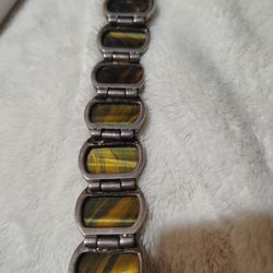 Round Tiger's eye Sterling Silver bracelet