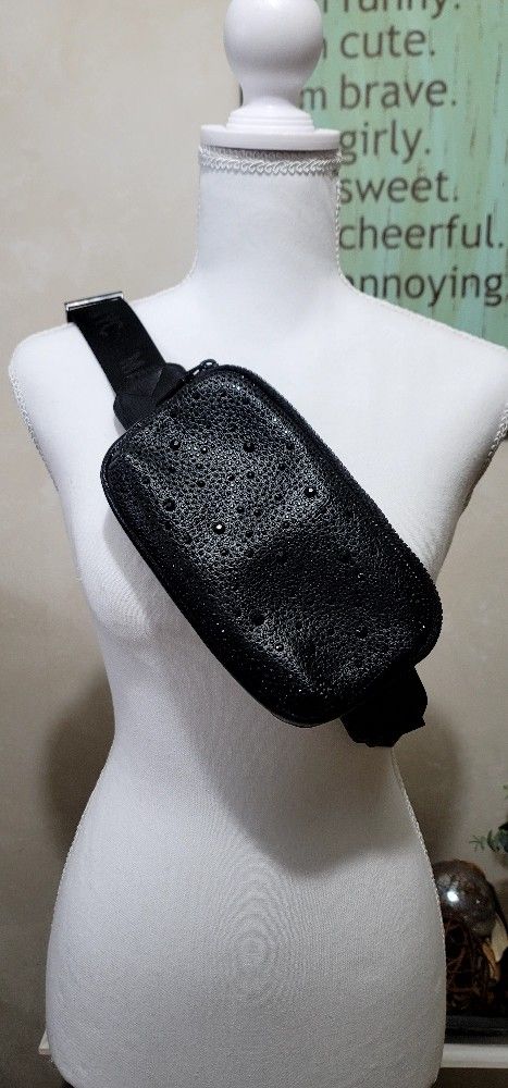 Steve Madden NYC Black Embellished Crystal Fanny Bag Waist Crossover Bag